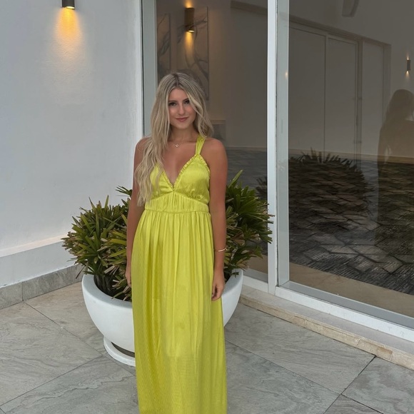 Zara maxi long bohemian lime lemon yellow summer wedding vacation casual